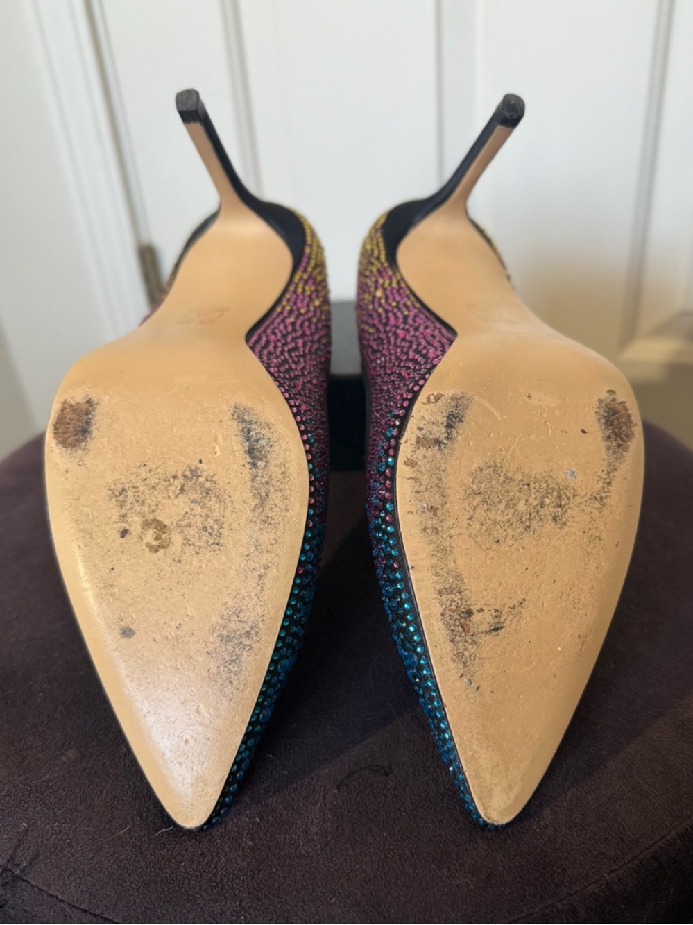 Nina Rhinestone Stiletto Heels - Pointed Toe Multicolor Party Pumps 8.5 - Picture 10 of 12